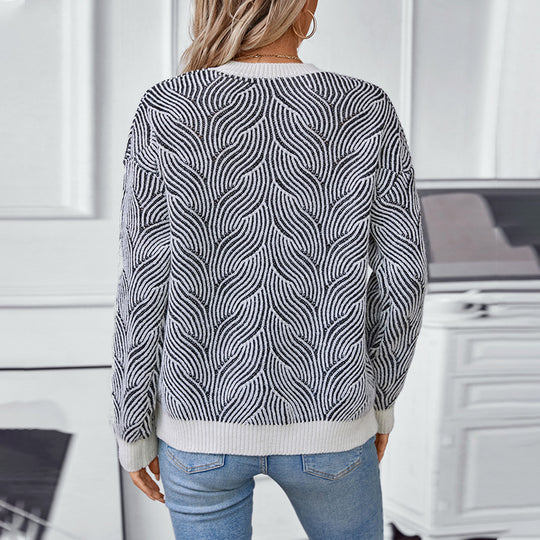 Damen Strickpullover mit modernem Wellenmuster R&B