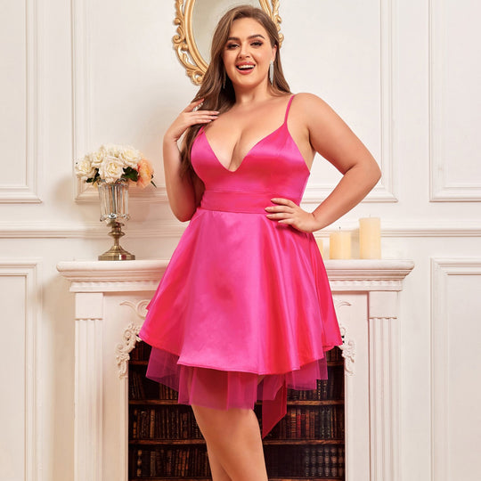 Damen Abendkleid mit tiefem V-Ausschnitt und schwingendem Tüllrock R&B