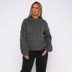 Damen Grobstrickpullover mit modernem Zopfmuster und lässigem Schnitt R&B