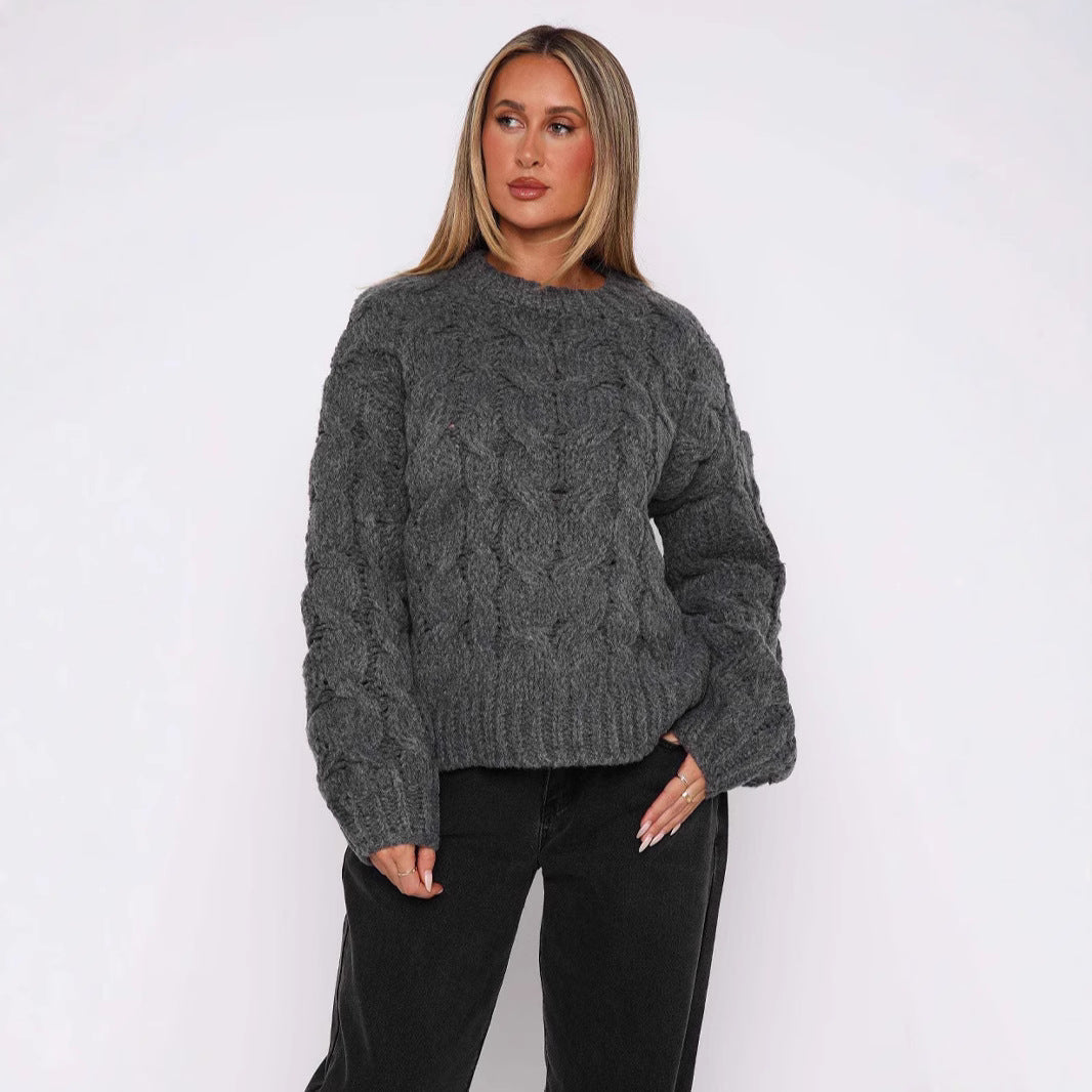 Damen Grobstrickpullover mit modernem Zopfmuster und lässigem Schnitt R&B