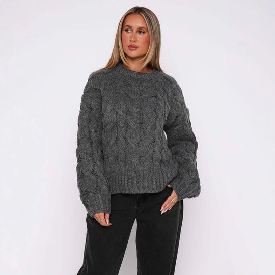 Damen Grobstrickpullover mit modernem Zopfmuster und lässigem Schnitt R&B
