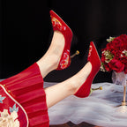 Damen Spitzen-Pumps mit floralem Stickdesign und elegantem goldfarbenen Absatz R&B