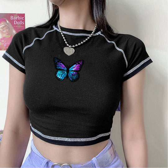 Damen stylisches Bio-Crop-Top mit Schmetterlingsdruck R&B