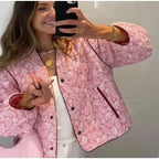 BLOOM | Rosa Patchwork Gesteppte Damenjacke