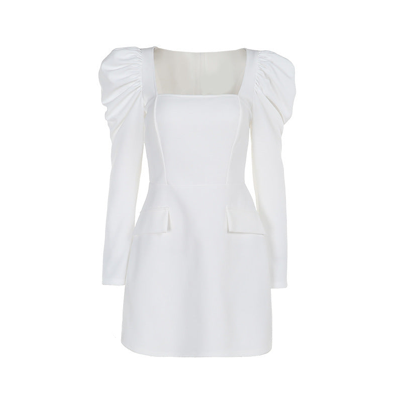 Damen elegantes Minikleid mit Puffärmeln und tailliertem Schnitt R&B