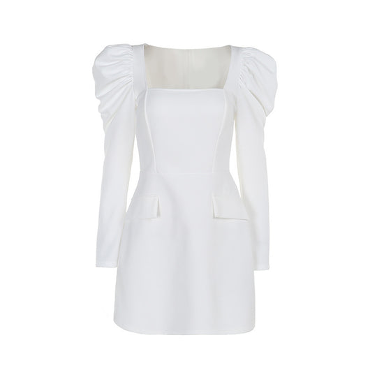 Damen elegantes Minikleid mit Puffärmeln und tailliertem Schnitt R&B
