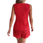 Damen Zweiteiliges Set mit strukturiertem Oberteil und elastischen Shorts R&B