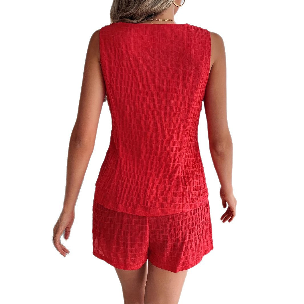Damen Zweiteiliges Set mit strukturiertem Oberteil und elastischen Shorts R&B
