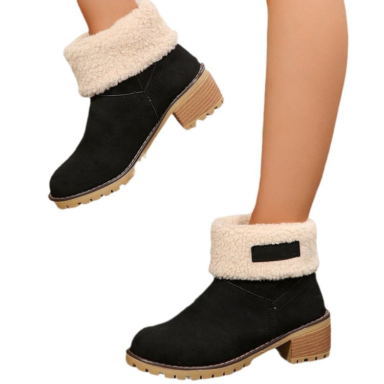 Damen warme Stiefeletten mit flauschigem Schafsfellkragen R&B