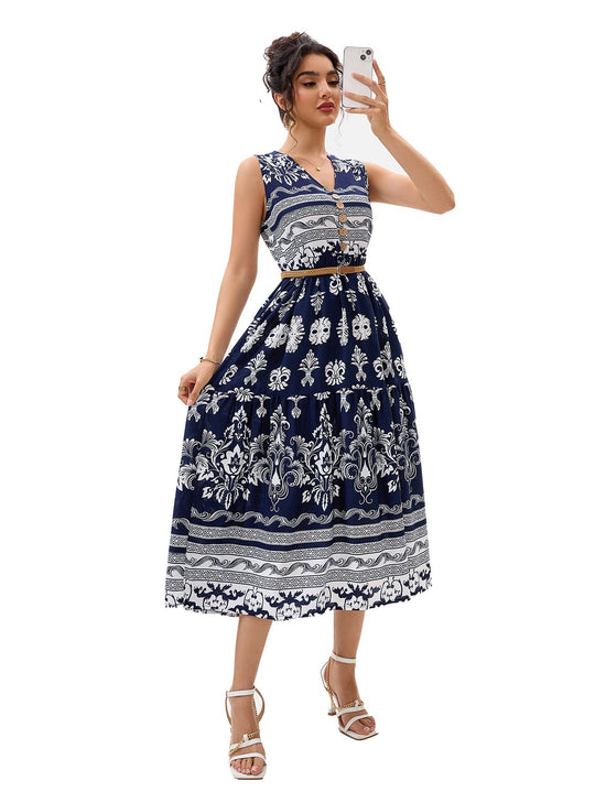 Damen Maxikleid mit dekorativem Knopfverschluss und floralem Muster R&B