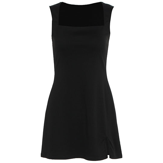 Damen Elegantes ärmelloses Kleid mit quadratischem Ausschnitt und hohem Schlitz R&B