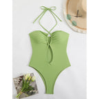 Damen Einteiliger Badeanzug mit modischem Cut-Out-Design und trägerlosem Oberteil R&B