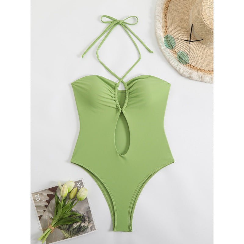 Damen Einteiliger Badeanzug mit modischem Cut-Out-Design und trägerlosem Oberteil R&B