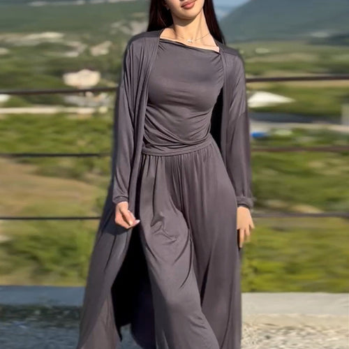 Damen lässiger Maxikleid-Anzug mit offenem Cardigan R&B