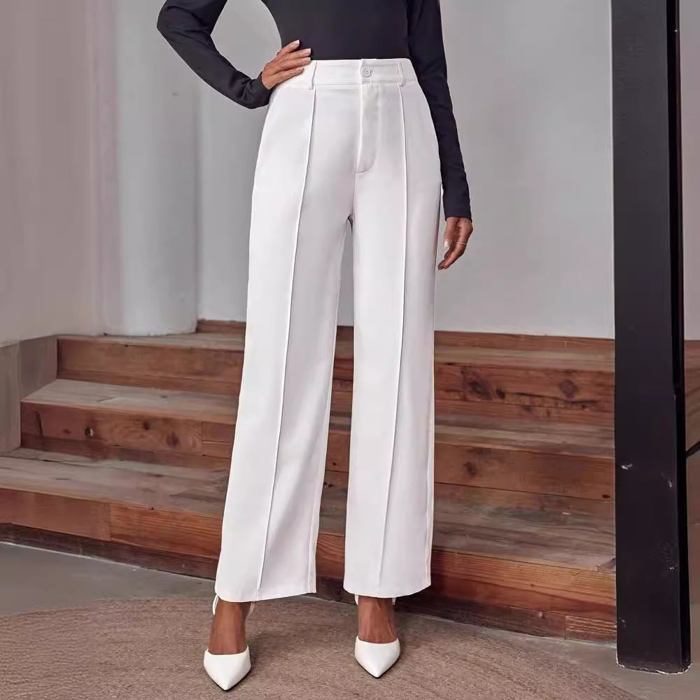 Damen elegante High-Waist Palazzo-Hose mit breiten Beinen und Falten R&B