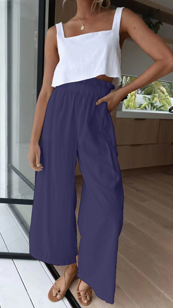 Damen Weite Leinenhose mit elastischem Bund und praktischen Taschen R&B
