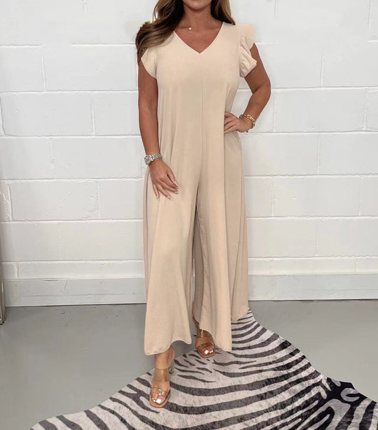 Damen legerer Jumpsuit mit fließendem Schnitt und V-Ausschnitt R&B