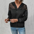 Damen Kapuzenpullover mit Spitzenbesatz und Kängurutasche R&B