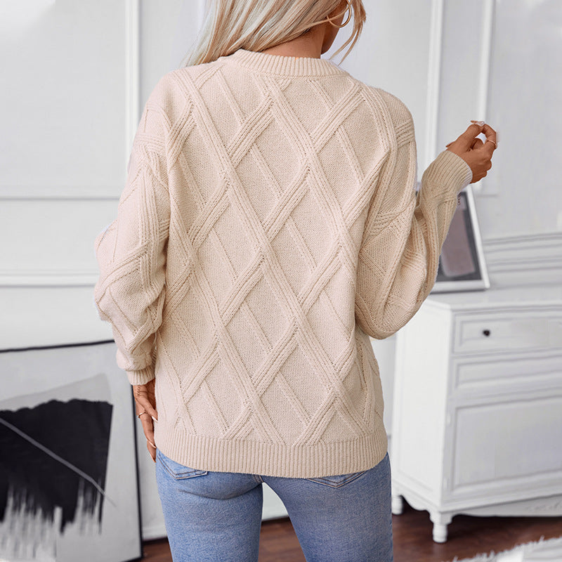 Damen Strickpullover mit modernem Rautenmuster und hochwertigem Material R&B