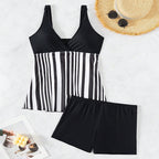 Damen Tankini-Set mit modernem Streifenmuster und figurumspielendem Oberteil R&B