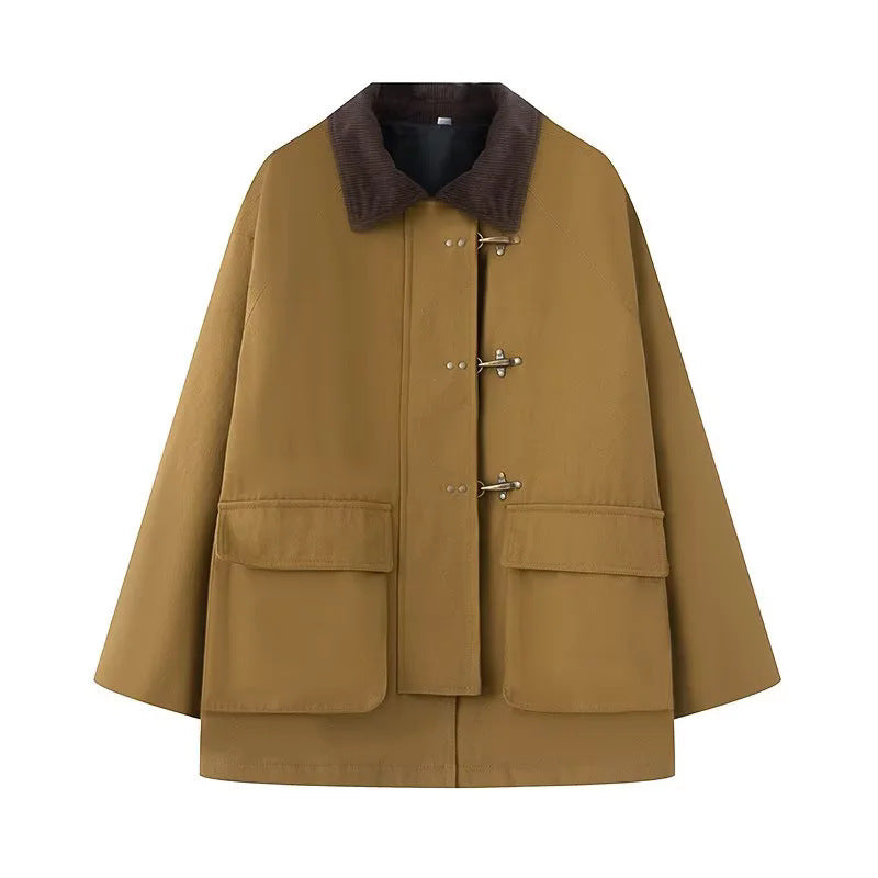Damen oversized Trenchjacke mit klassischem Stehkragen und praktischen Taschen R&B