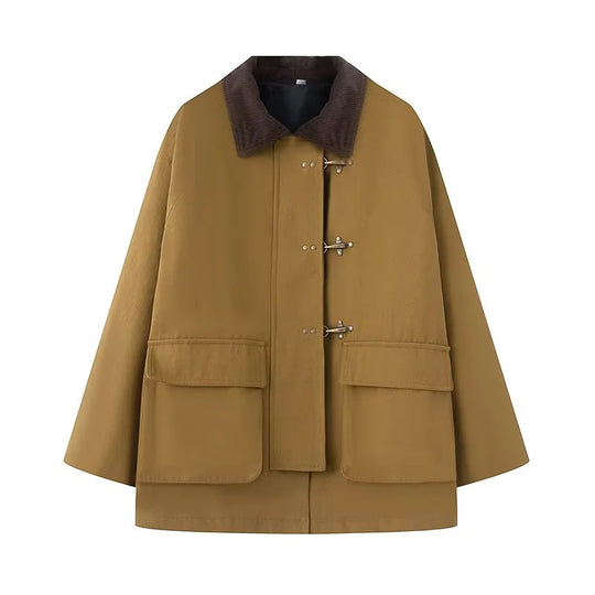 Damen oversized Trenchjacke mit klassischem Stehkragen und praktischen Taschen R&B