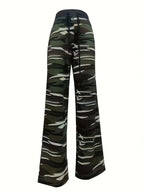 Damen Bequeme Freizeit-Hose mit Kordelzug und camouflagemuster