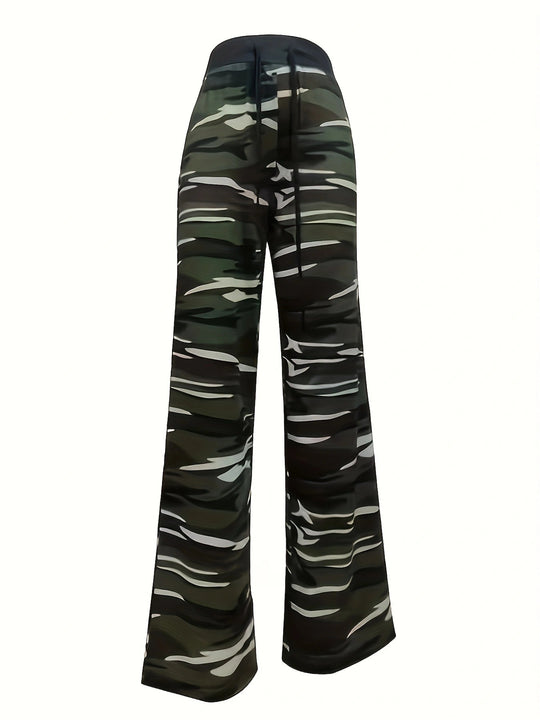 Damen Bequeme Freizeit-Hose mit Kordelzug und camouflagemuster R&B
