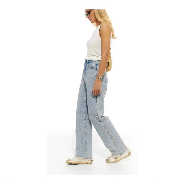 Damen Hochgeschnittene weite Jeanshose im Vintage-Style mit authentischem Used-Look R&B