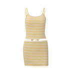 Damen Sommerliches Mini-Rock-Set mit gestreiftem Top und elastischer Passform R&B