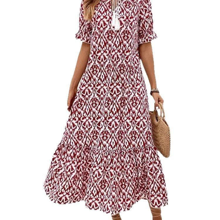 Damen Maxikleid mit modernem Boho-Design und lässigem V-Ausschnitt Heidi-Mode