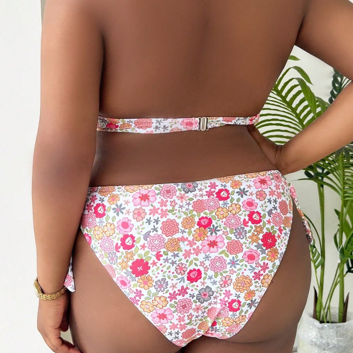 Damen Bikini mit gR&Bundenem Oberteil und floralem Design R&B