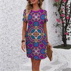 Damen farbenfrohes Mandala Kleid im lässigen Schnitt