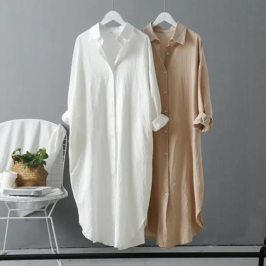 Damen oversized Blusenhemd in lässigem Schnitt mit Knopfleiste R&B
