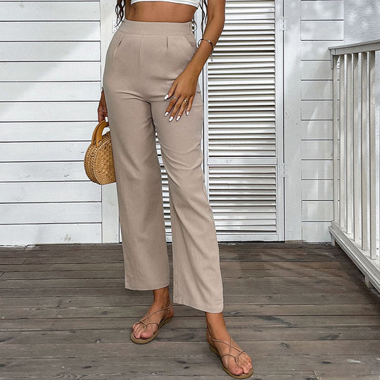 Damen lässige Palazzo-Hose mit hochgeschnittenem Taillenbund und eleganten Falten R&B