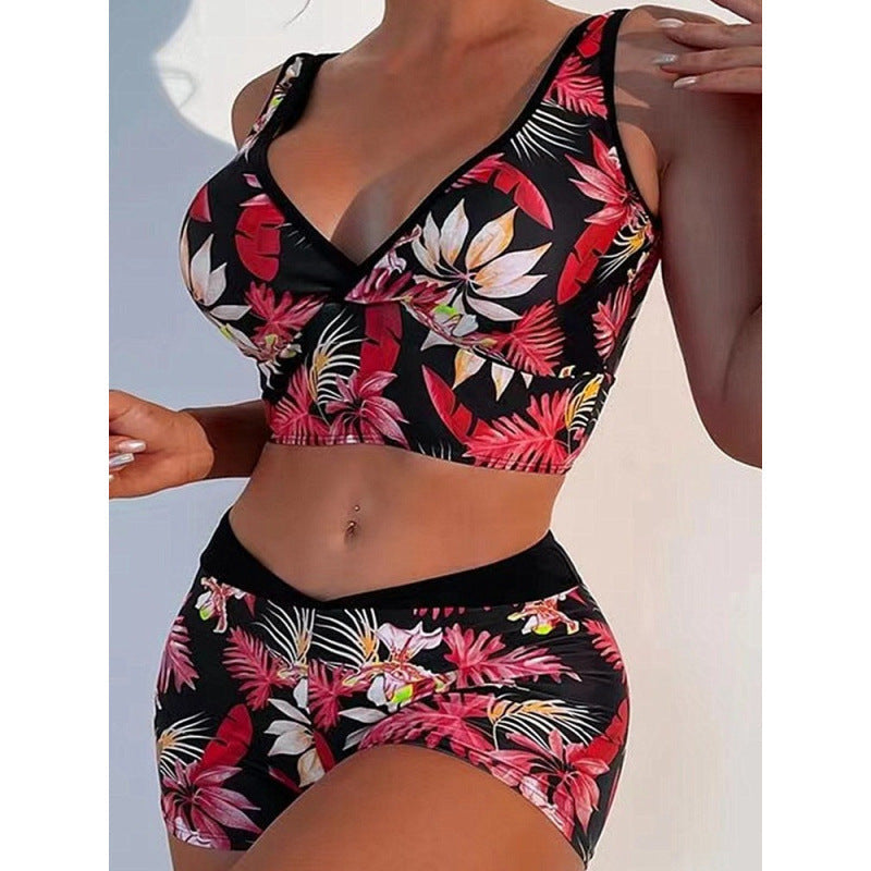 Damen Sport-Bikini-Set mit hoch geschnittenem Oberteil und bequemem Shorts R&B