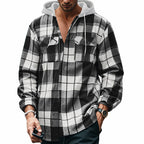 Herren Karierte Flanelljacke mit Hoodie und zwei Brusttaschen R&B