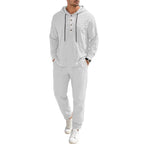 Herren nan entspannter Kapuzen-Henley Freizeitanzug aus leichter Baumwollmischung in Leinenoptik mit Kordelzug und elastischer Bundhose R&B