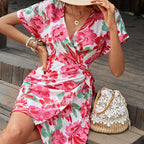 Damen Sommerliches Wickelkleid mit floralem Muster und seitlichem Schlitz R&B