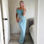 Damen Elegantes Wickelkleid mit Off-Shoulder Design und Drapierungseffekt R&B