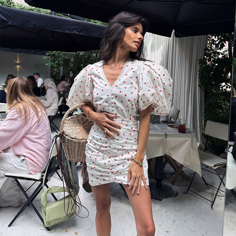 Damen Figuredetails Minikleid mit Puffärmeln R&B