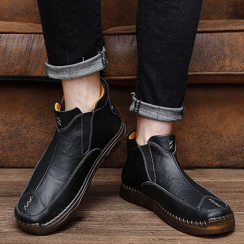 Herren Bequeme Lederhalbstiefel mit elastischem Einschlupfdesign R&B