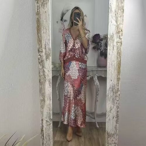 Damen Blütenmuster Set mit Kurzjacke und maxikleid R&B