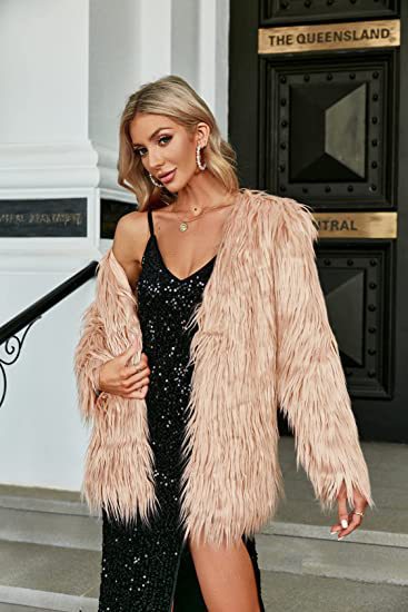 Damen Extravagante Kunstfelljacke mit flauschiger Textur R&B