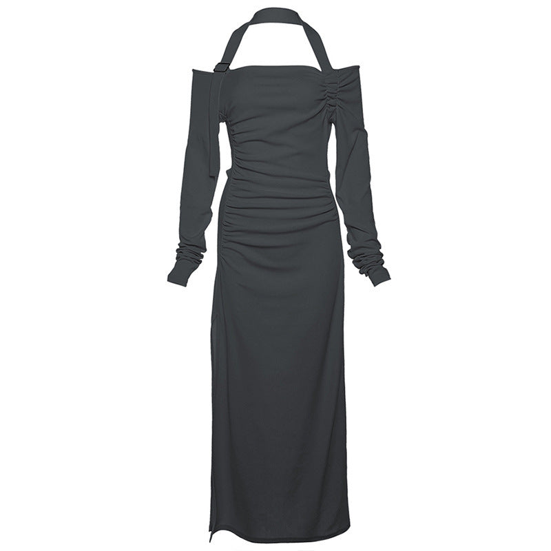 Damen Elegantes Maxikleid mit asymmetrischem Schulterdesign und raffinierten Rüschendetails R&B