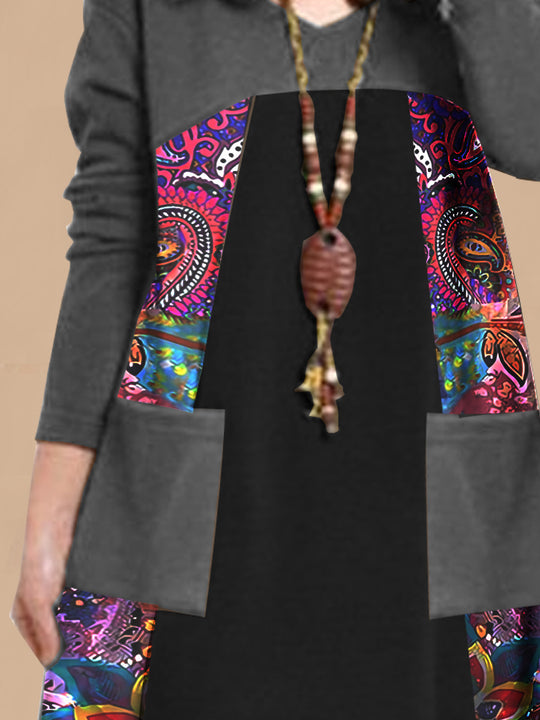 Damen Maxikleid mit einzigartigem Mustermix und großzügigen Taschen R&B