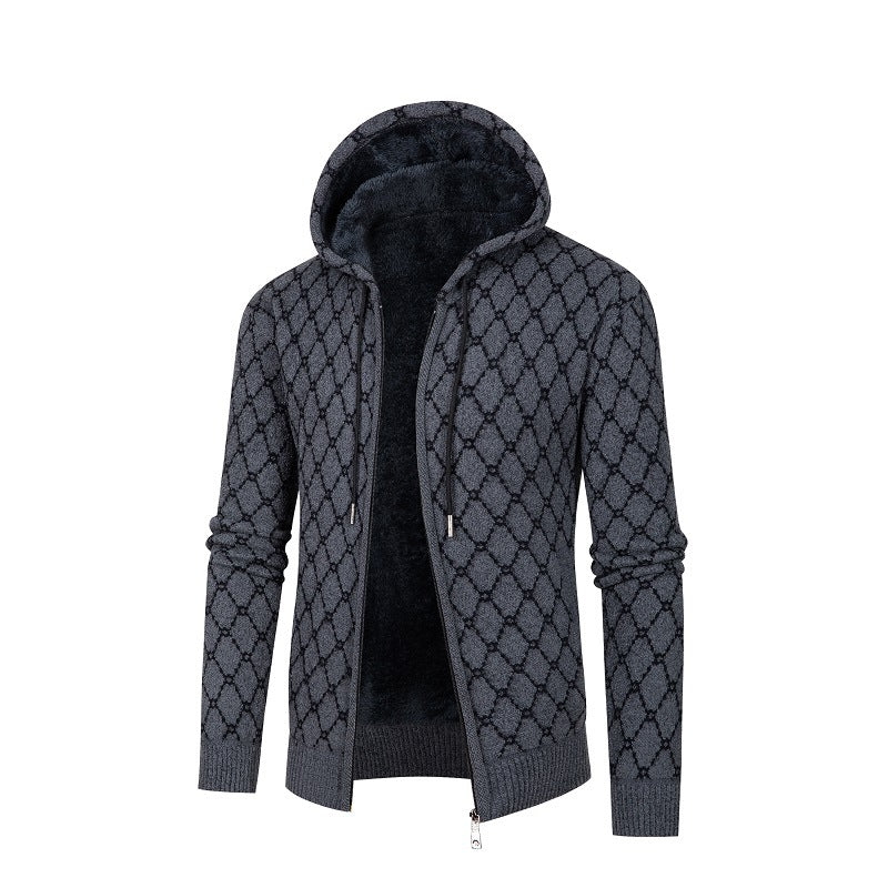 Herren Kapuzenjacke mit modernem Rautenmuster und kuscheligem Innenfutter