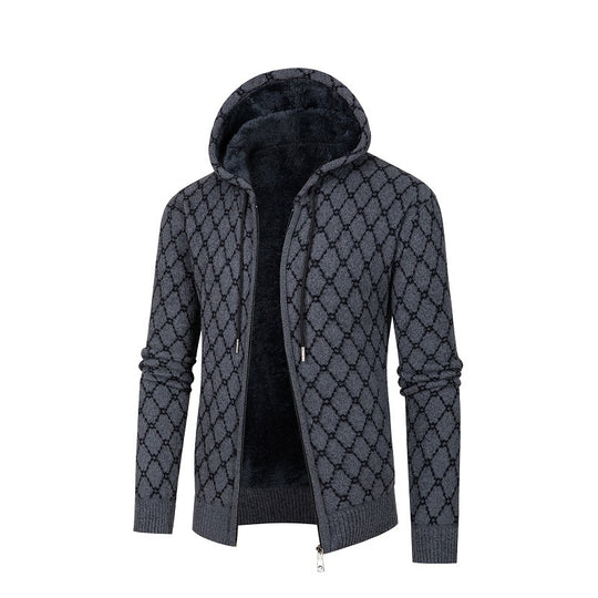 Herren Kapuzenjacke mit modernem Rautenmuster und kuscheligem Innenfutter R&B