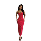 Damen elastisches Blumen-Bustier-Maxikleid R&B