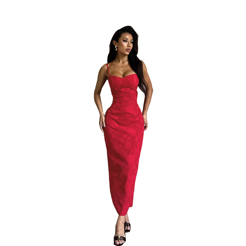 Damen elastisches Blumen-Bustier-Maxikleid R&B